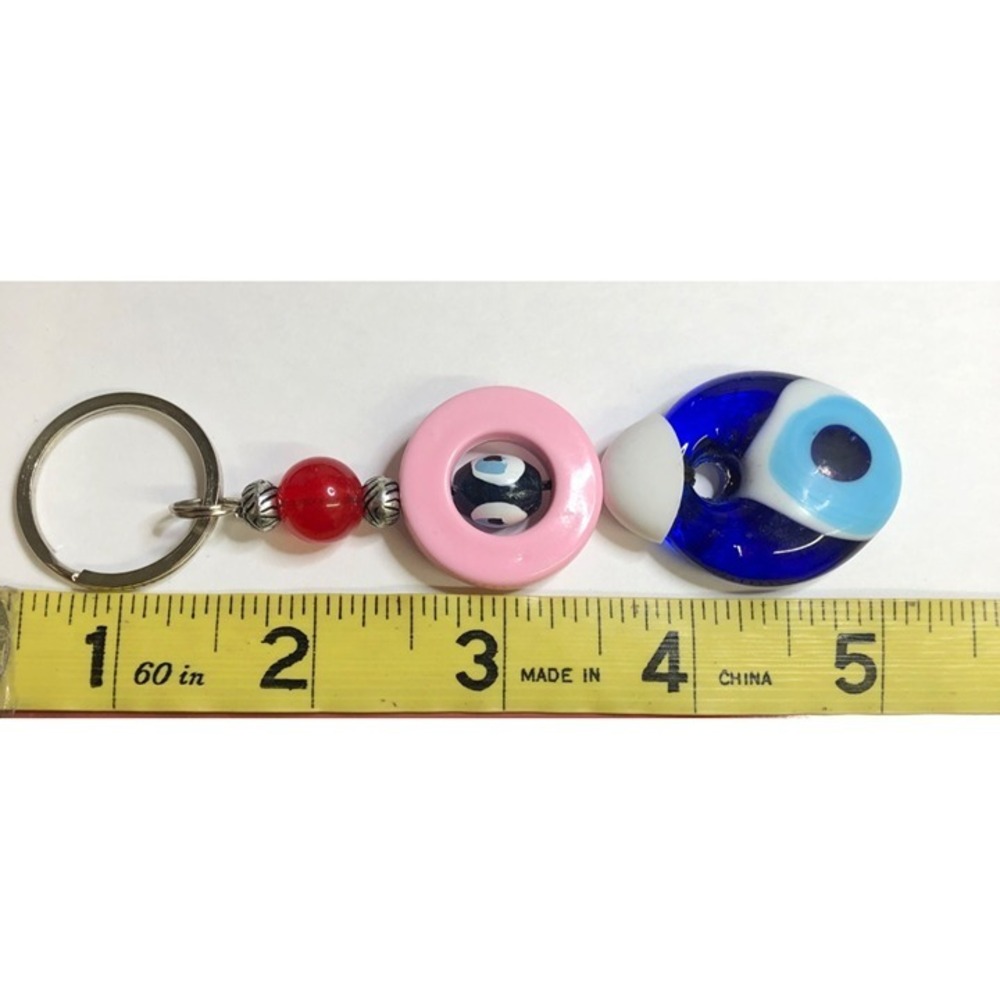 Keychain Glass Cobalt Blue Split Ring Evil Eye Protection Boho Lot of 25 New - Picture 2 of 10